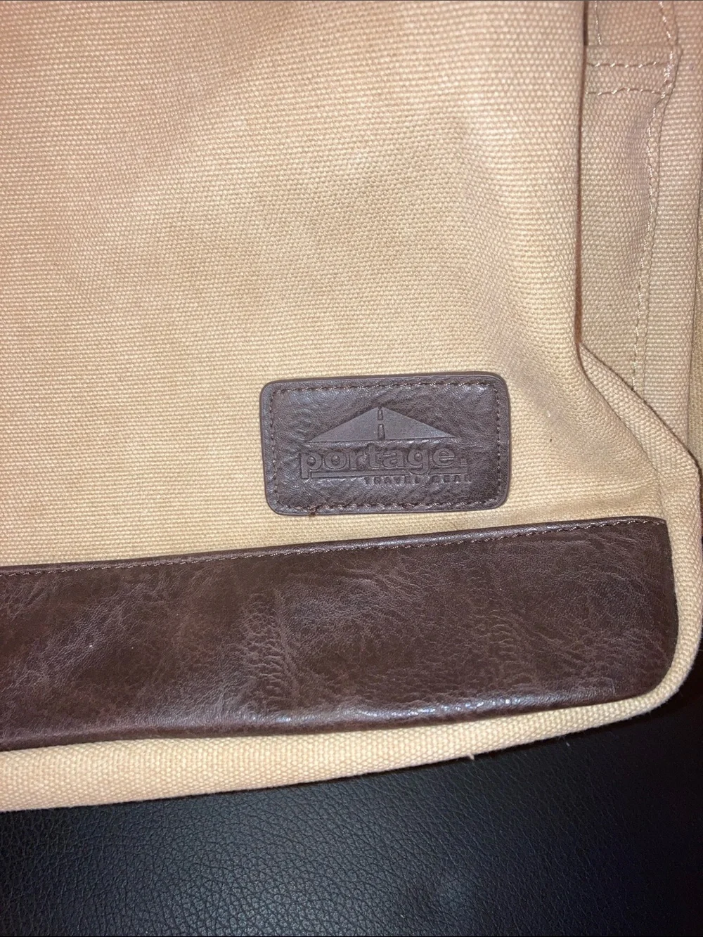 Portage Unisex Beige Canvas Backpack with Brown Trim